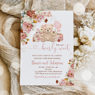 Blommigten Fall Baby Shower för Nalle för flickpum Inbjudningar