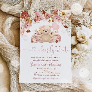 Blommigten Fall Baby Shower för Nalle för flickpum Inbjudningar