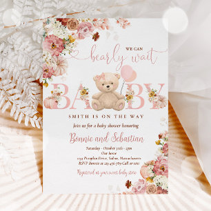 Blommigten Fall Baby Shower för Nalle för flickpum Inbjudningar