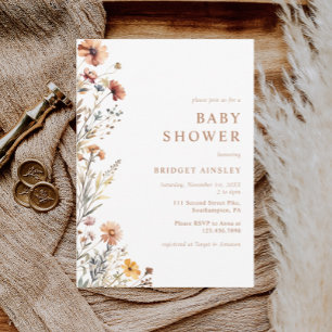 Blommigten Fall Baby Shower för vattenfärgsfärg Or Inbjudningar