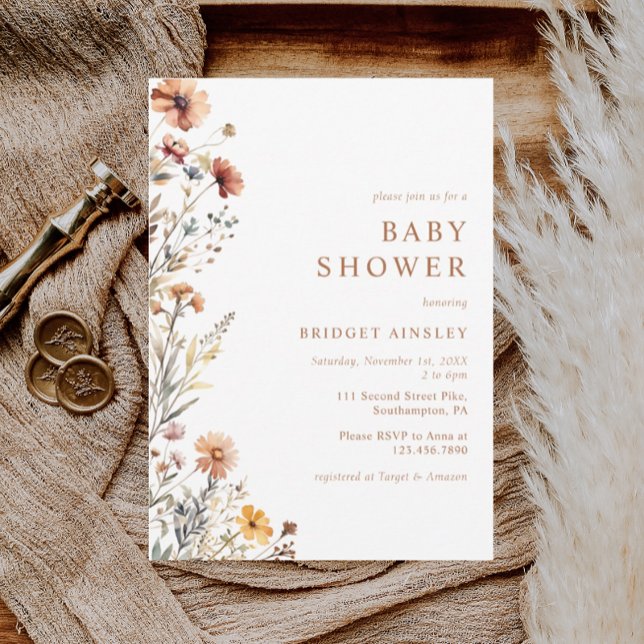 Blommigten Fall Baby Shower för vattenfärgsfärg Or Inbjudningar (Skapare uppladdad)