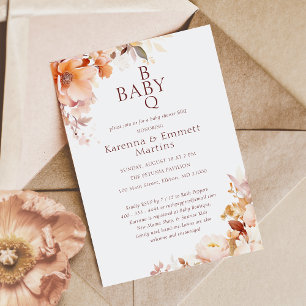 Blommigten Fall BBQ Baby Shower för vit Vintage Inbjudningar