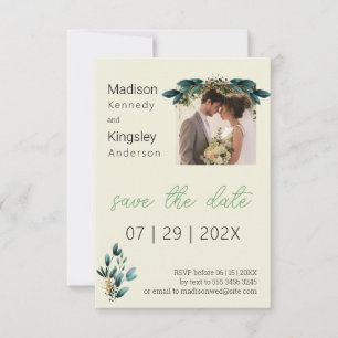 Blommigten Fall Blue och Guld Spara datumfoto Datumet