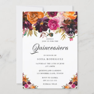 Blommigten Fall Burgundy-sommaren Fall Quinceanera Inbjudningar