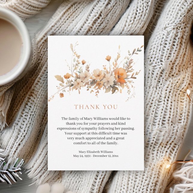 Blommigten Fall Watercolor Funeral Tack Kort (Skapare uppladdad)