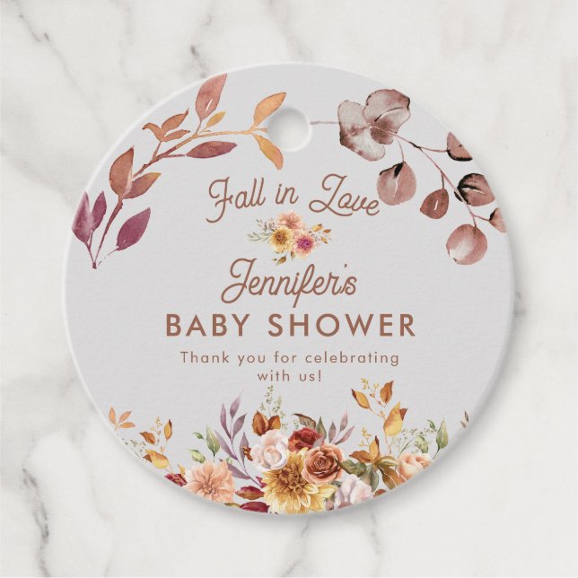 Blommigten faller i Kärlek babyvisningsfavoriten f Gåvor Etiketter (Framsida)