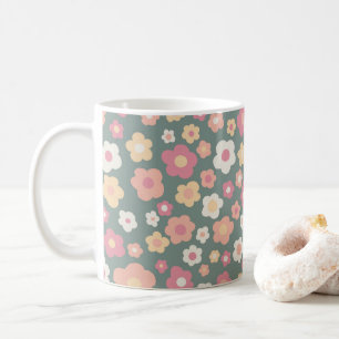 Blommigten Färga Daisy Retro Mönster Pastel Kaffemugg
