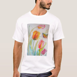blommigten Färgämnen i Tulip och Butterfly T Shirt