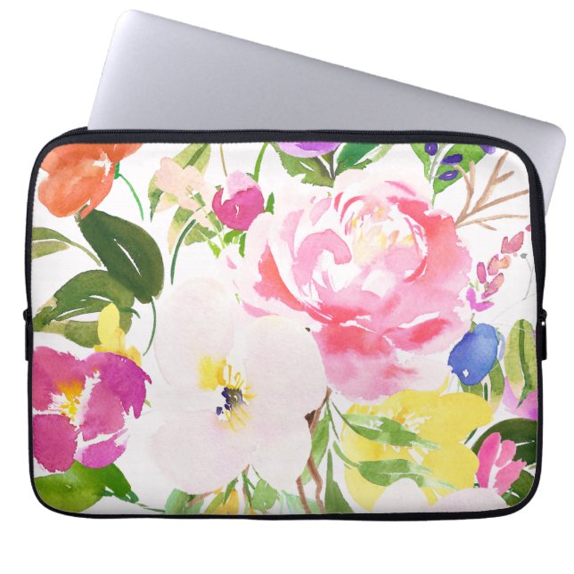 Blommigten Färgbeläggning av vattenfärgen Vår Bloo Laptop Sleeve (Framsidan)