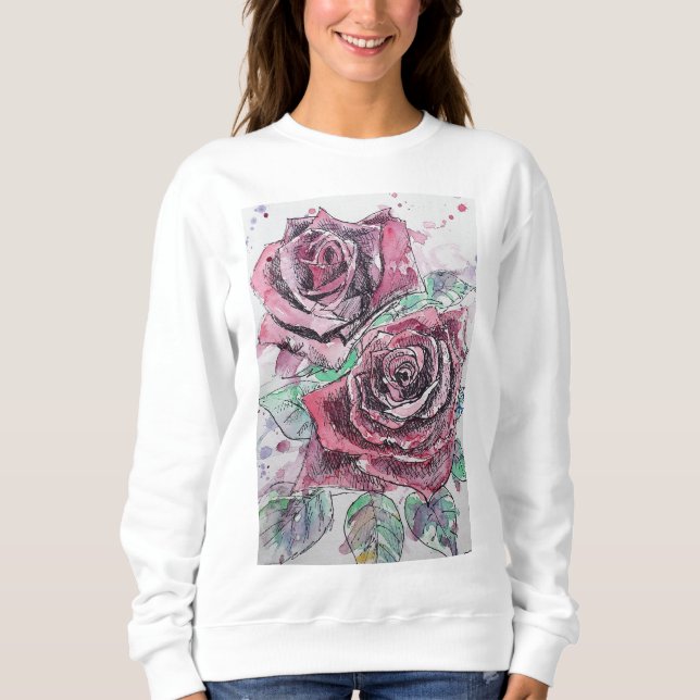 Blommigten Färgblommor i röd ros T Shirt (Framsida)