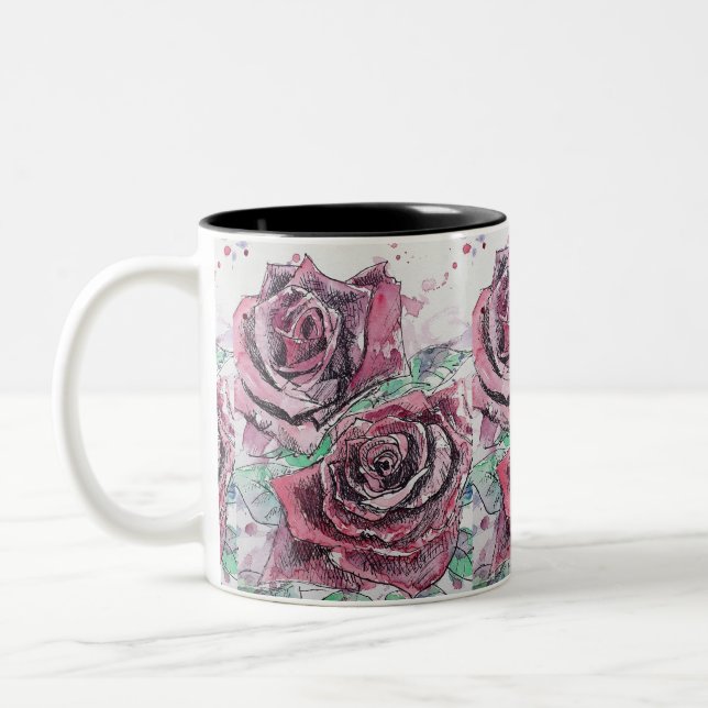 Blommigten Färgblommor i röd ros Två-Tonad Mugg (Vänster)