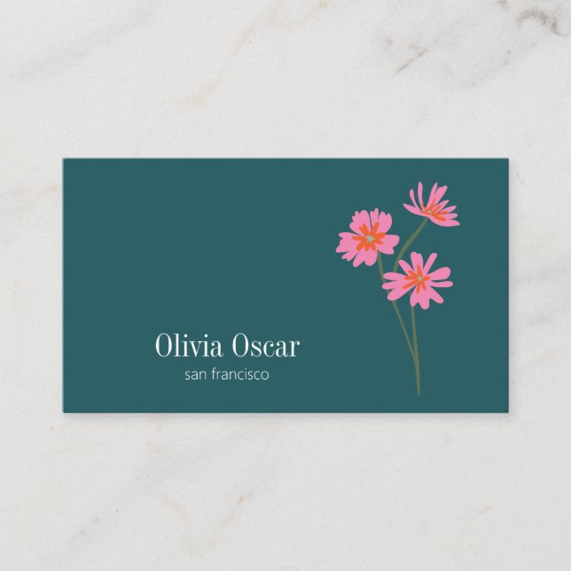 Blommigten Färgblommor Modern Rosa Teal Grönt Visitkort (Framsida)