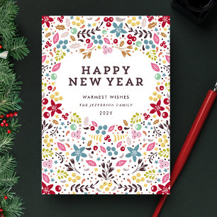 Blommigten Färgfull Gott nytt år Julkort