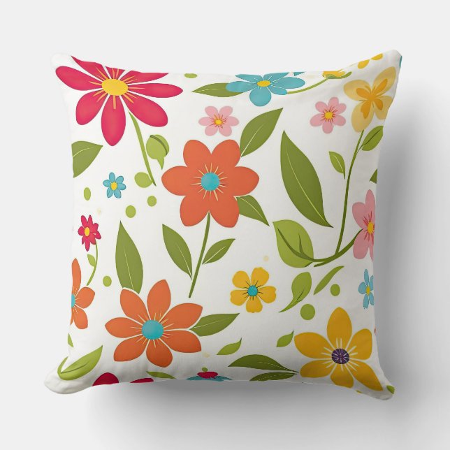 Blommigten Färgfull Vår Kudde (Framsida)