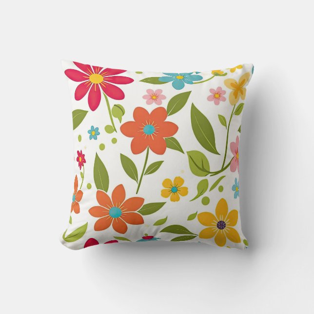 Blommigten Färgfull Vår Kudde (Framsida)