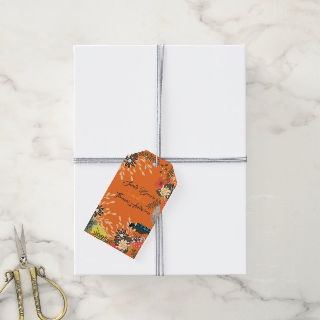 BLOMMIGTEN FÄRGRÖL ORANGE BOHO PRESENTETIKETT (Med Snöre)
