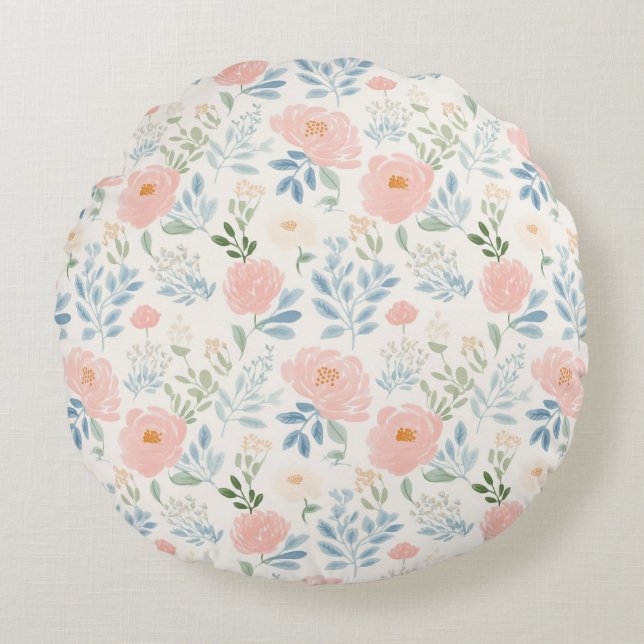 Blommigten Färskstjärna för färgade Blommar Rund Kudde (Framsidan)