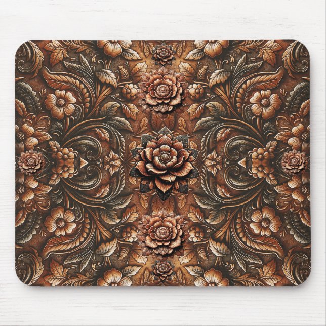 Blommigten Faux läder, Vintage Musmatta (Framsidan)