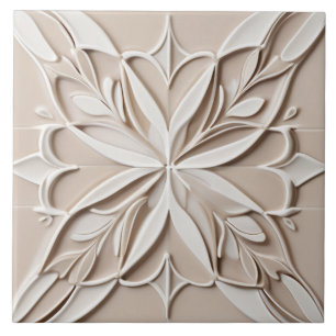 Blommigten Faux Relief Pastel Beige & White Abstra Kakelplatta
