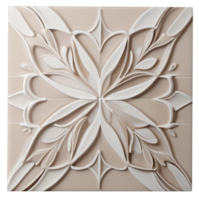 Blommigten Faux Relief Pastel Beige & White Abstra Kakelplatta (Framsidan)
