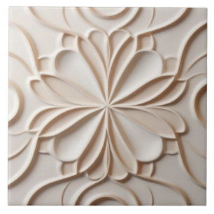 Blommigten Faux Relief Pastel Beige & White Abstra Kakelplatta