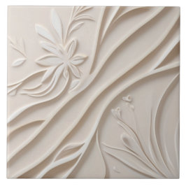 Blommigten Faux Relief Pastel Beige & White Abstra Kakelplatta