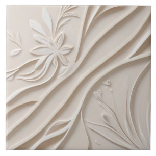 Blommigten Faux Relief Pastel Beige & White Abstra Kakelplatta