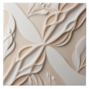 Blommigten Faux Relief Pastel Beige & White Abstra Kakelplatta