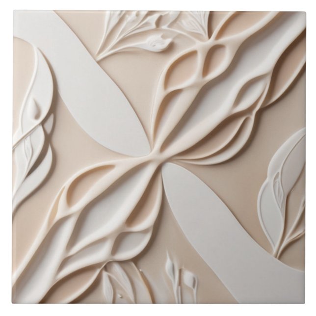 Blommigten Faux Relief Pastel Beige & White Abstra Kakelplatta (Framsidan)