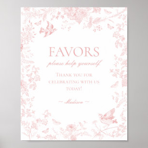 Blommigten Favoriter i rosa Tole De Jouy Vintage - Poster