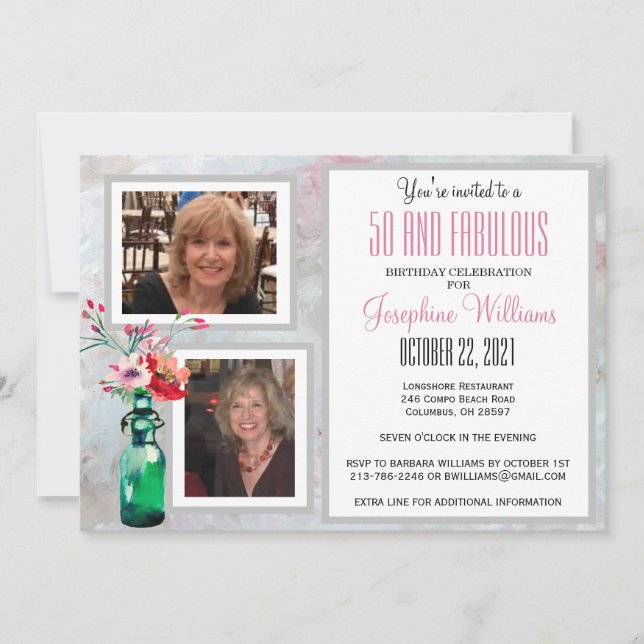 Blommigten Femtio och Fabulous Party Photos Inbjudningar (Framsida)
