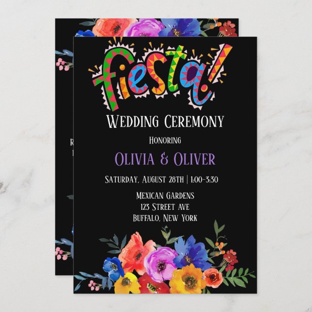 Blommigten Fiesta Bröllop i färglöst vattenfärg Inbjudningar (Fram/baksida)