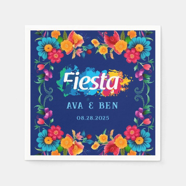 Blommigten Fiesta Bröllop i färglöst vattenfärg Pappersservett (Framsidan)