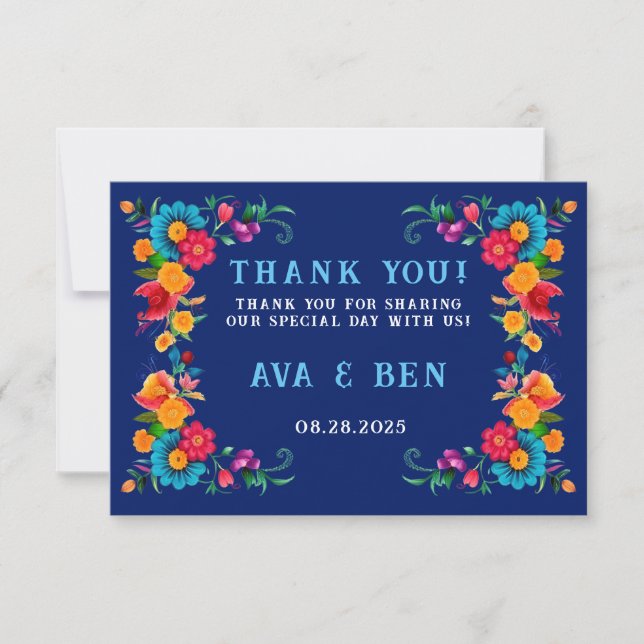 Blommigten Fiesta Bröllop i färglöst vattenfärg Tack Kort (Framsida)