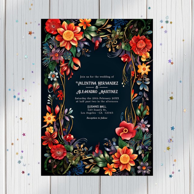 Blommigten Fiesta Bröllop i vattenfärg Inbjudningar (Vibrant Watercolor Floral Fiesta Wedding Invitation)