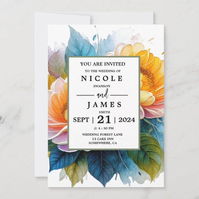 Blommigten finare Watercolor Inbjudningar (Framsida)