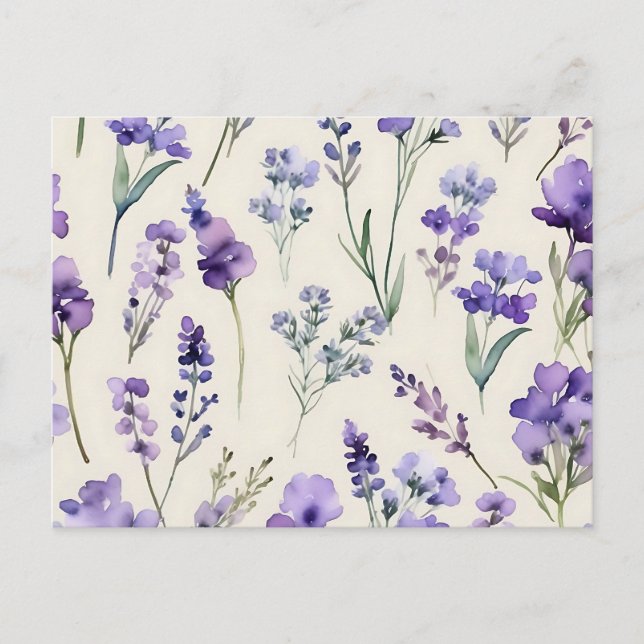Blommigten Fintvätt i Lavender Dream Watercolor Vykort (Framsida)
