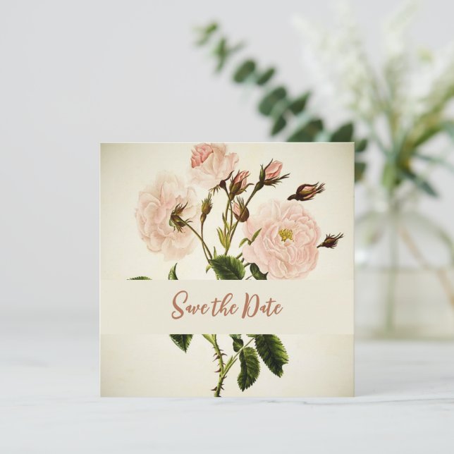 Blommigten Fintvätt Vintage Spara datum Datumet (Stående Fram)