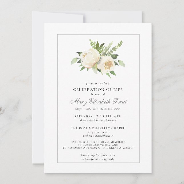 Blommigten firande i Life Funeral Memorial White Inbjudningar (Framsida)