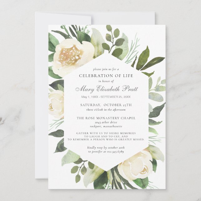 Blommigten firande i Life Funeral Memorial White Inbjudningar (Framsida)