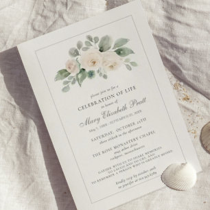 Blommigten firande i Life Funeral Memorial White Inbjudningar