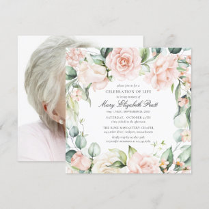 Blommigten firande i Life Funeral Photo Rosa ros Inbjudningar