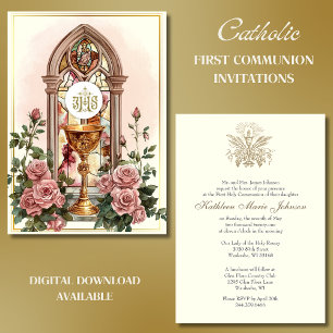 Blommigten First Communion Chalice Host Ro Inbjudningar