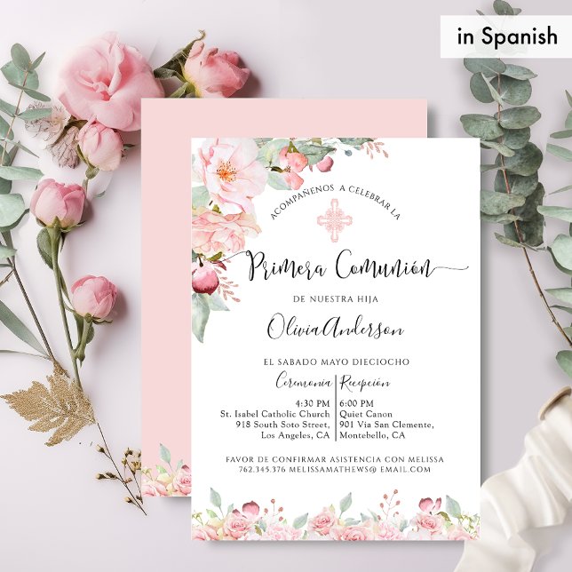 Blommigten First Communion Rosa and Mint Inbjudningar (Skapare uppladdad)