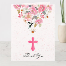 Blommigten First Communion Watercolor Rosa Folkad Tack Kort
