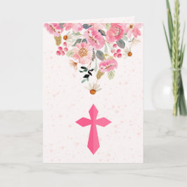 Blommigten First Communion Watercolor Rosa Folkad Tack Kort