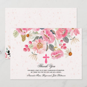 Blommigten First Communion Watercolor Rosa Tack Kort