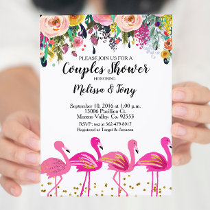 Blommigten Flamingo Couple Shower-inbjudan Inbjudningar