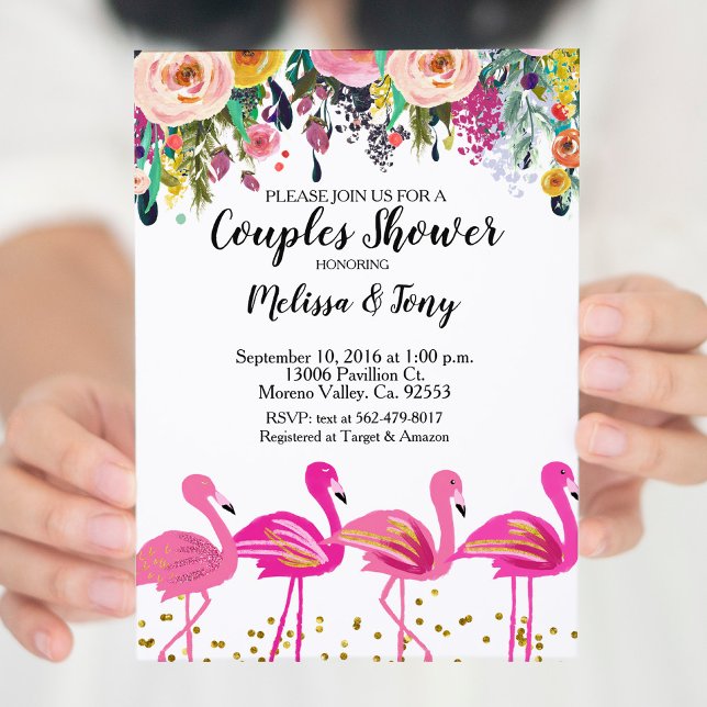 Blommigten Flamingo Couple Shower-inbjudan Inbjudningar (Skapare uppladdad)