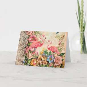 Blommigten Flamingo-kort för shabby chic-vattenfär Helgkort